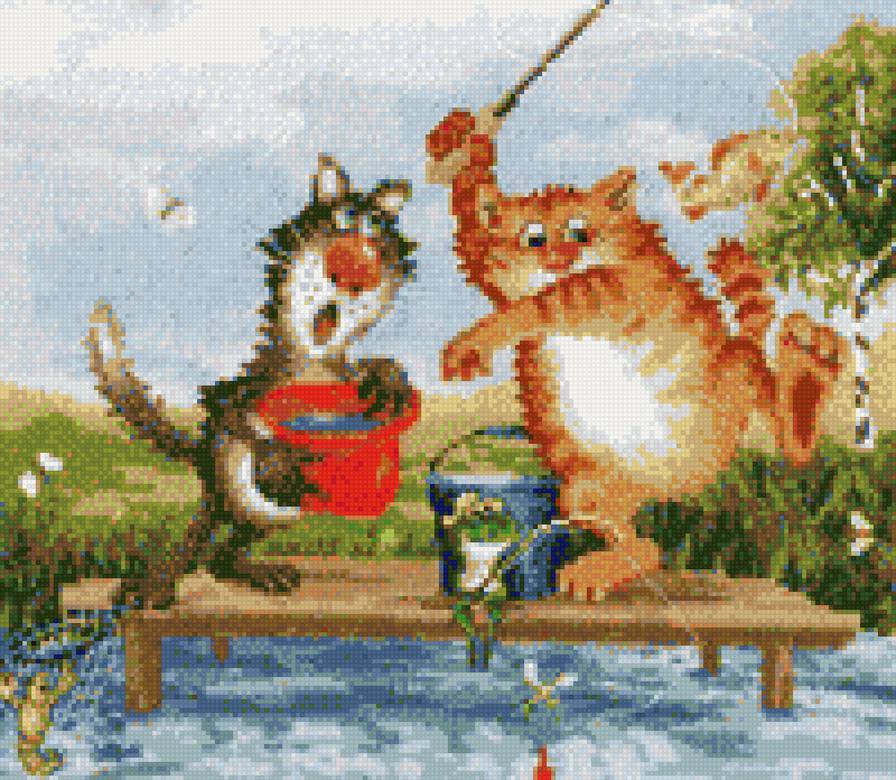 Золотая рыбка - мышка, рыбалка, кот, коты - предпросмотр