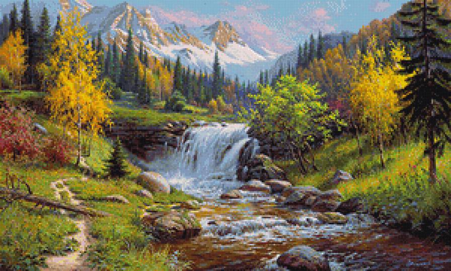 горный пейзаж - пейзаж, природа, осень, горы, водопад - предпросмотр