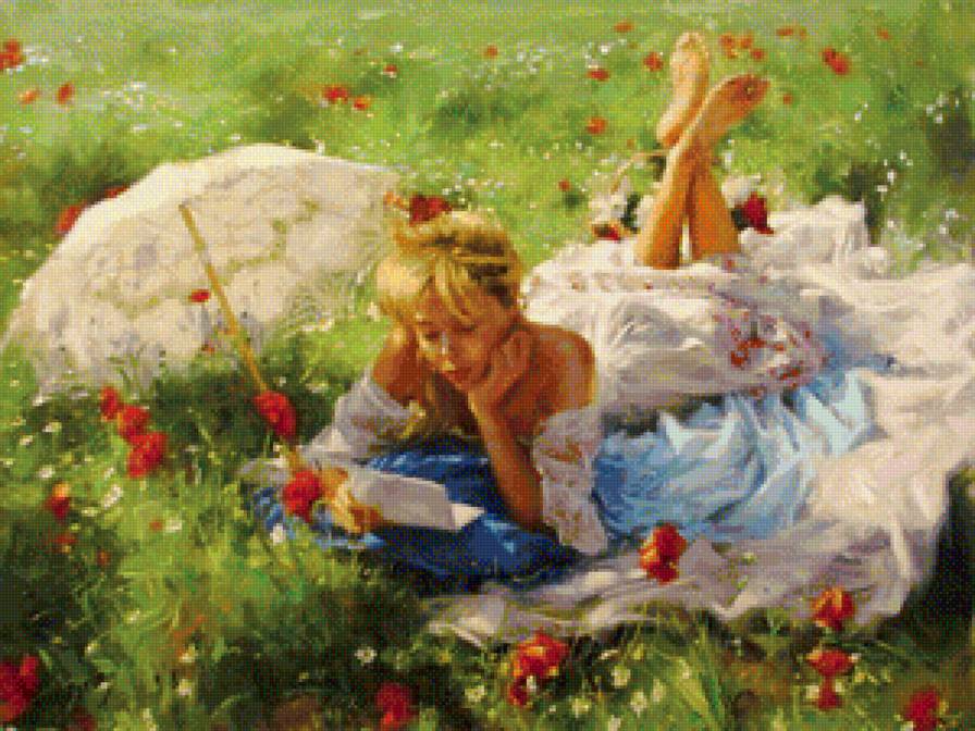 девушка читающая письмо - девушка природа отдых лето романтика - предпросмотр