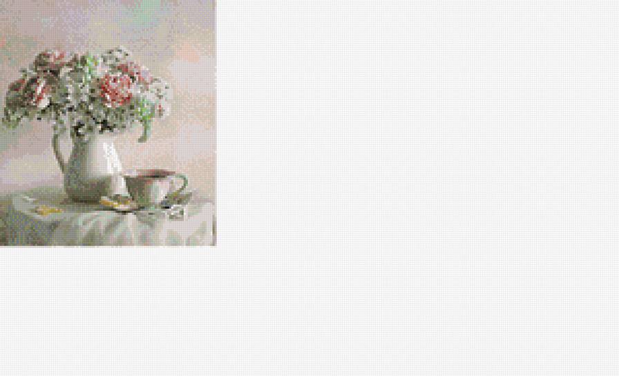 розовый чай - букет роз, натюрморт, чашка - предпросмотр