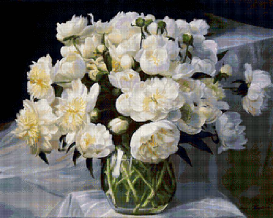 Белые пионы в вазе - цветы, пионы, букет - предпросмотр