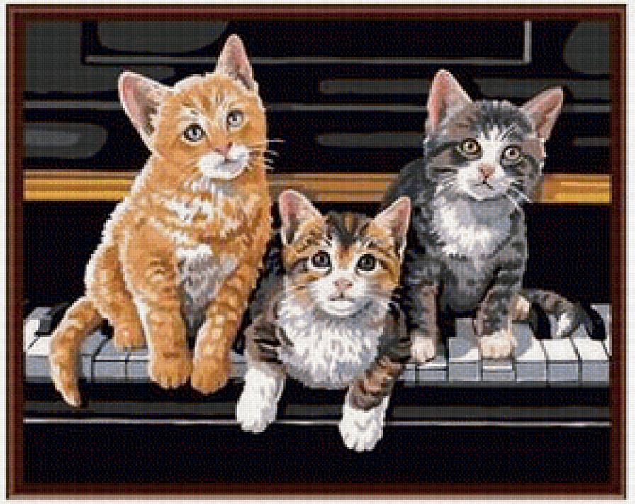 Котята - три котенка, котята, пианино - предпросмотр