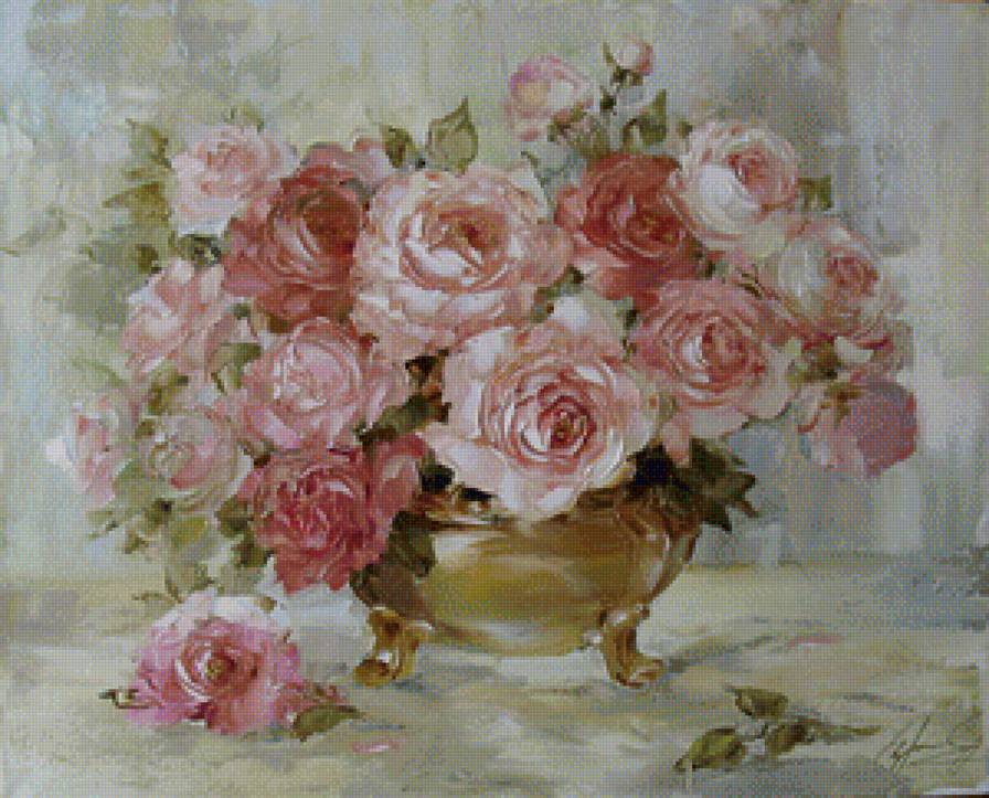 Розовые розы - ваза, цветы, букет - предпросмотр