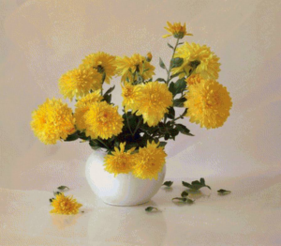 Желтая хризантема - натюрморт, цветы, хризантема - предпросмотр