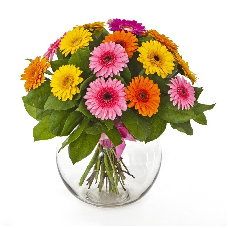 герберы в вазе - цветы, герберы, ваза, разноцветные, в вазе - оригинал