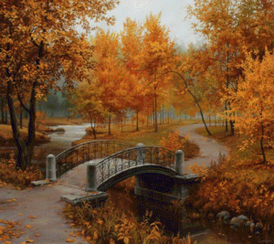 золотая осень - парк, осень, мост - предпросмотр