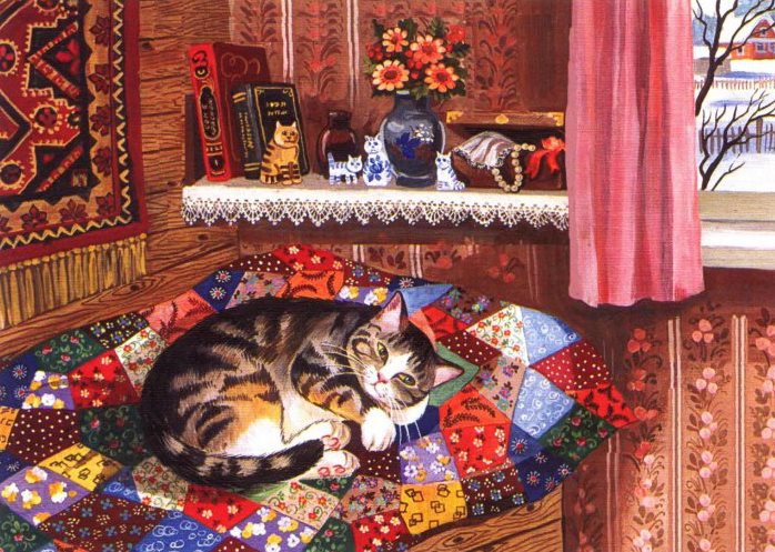 Уютный кот (Т.Родионова) - #уют, #пэчворк, #кот, #т.родионова, #коты - оригинал