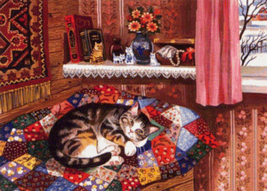 Уютный кот (Т.Родионова) - #коты, #кот, #уют, #т.родионова, #пэчворк - предпросмотр