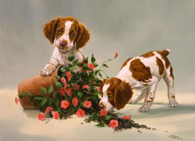 0245 - картина, природа, красота, щенок, собака, животные - оригинал