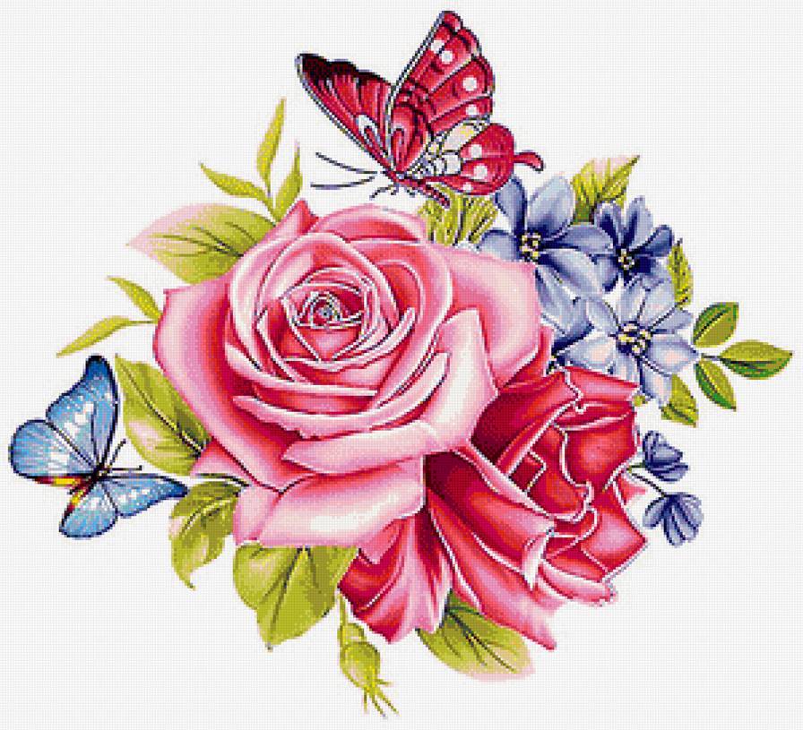 роза нежная - бабочки, бабочка, красные цветы, розовые цветы, подушка, розы - предпросмотр