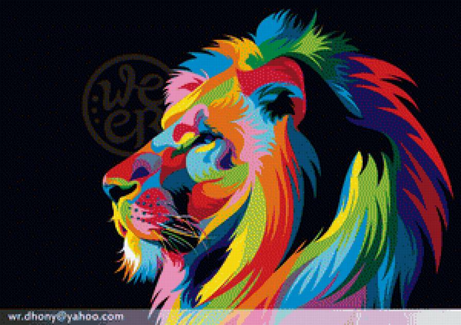 Радужный лев 1 - лев, животное, цвет - предпросмотр
