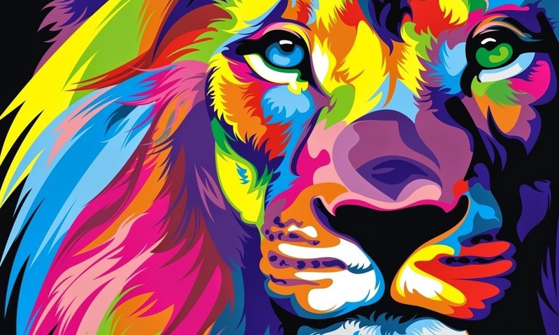Радужный лев 2 - лев, цвет, животное - оригинал