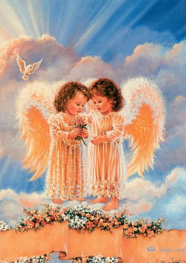 Ангелы на небе - девочки, ангелочки, дети, ангелы - оригинал