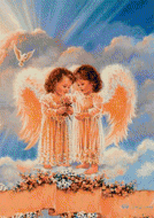 Ангелы на небе - ангелочки, ангелы, дети, девочки - предпросмотр