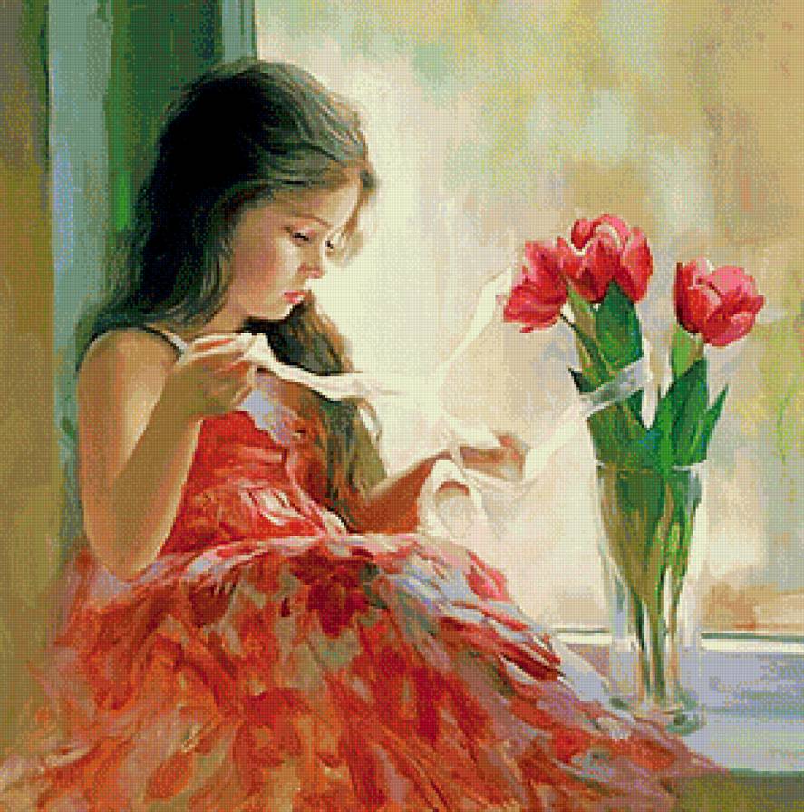 Девочка у окна - дети, цветы, девочка - предпросмотр