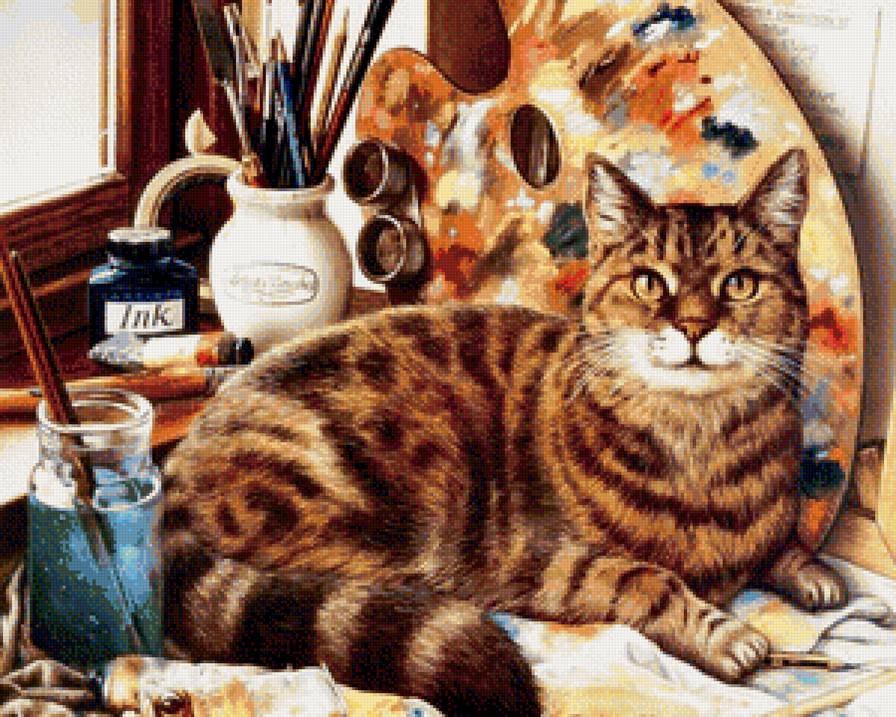 Кот художника - домашний питомец, домашний любимец, кошки, животные - предпросмотр