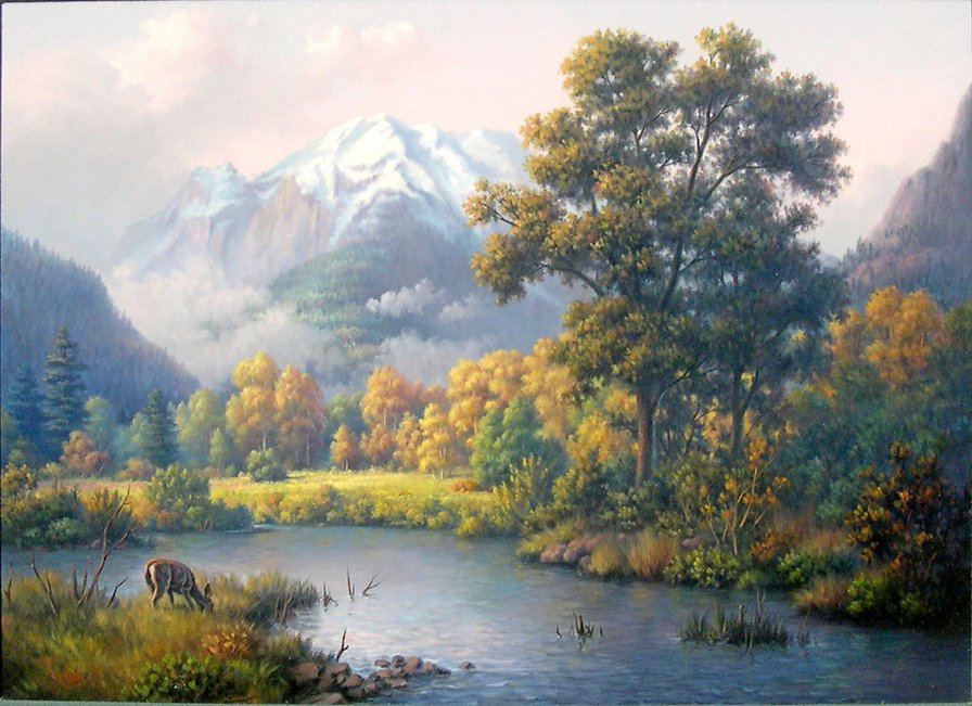 Горный пейзаж - осень, лес, река, горы - оригинал