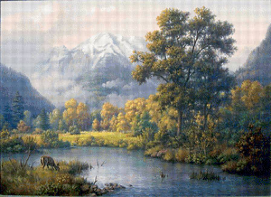 Горный пейзаж - лес, горы, река, осень - предпросмотр