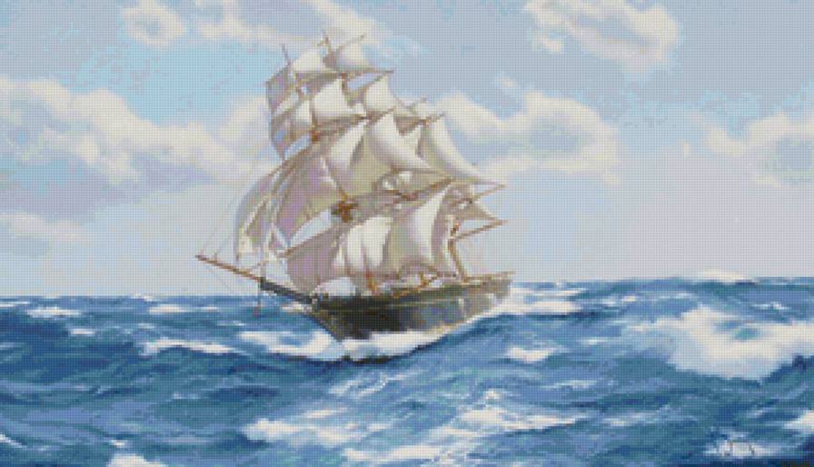 Морской пейзаж - корабль, парусник, море, морской пейзаж, морские волны - предпросмотр