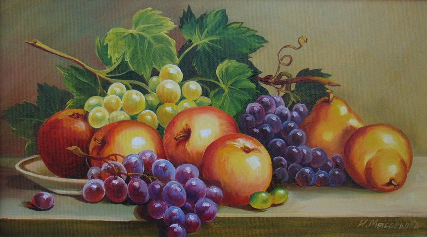 Серия "На кухню" - фрукты, виноград, натюрморт, яблоки - оригинал