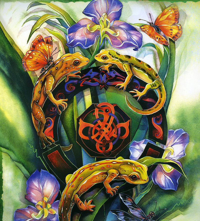 Серия индейские мотивы. Ящерки - картины, ящерка, цветы, бабочка, животные - оригинал