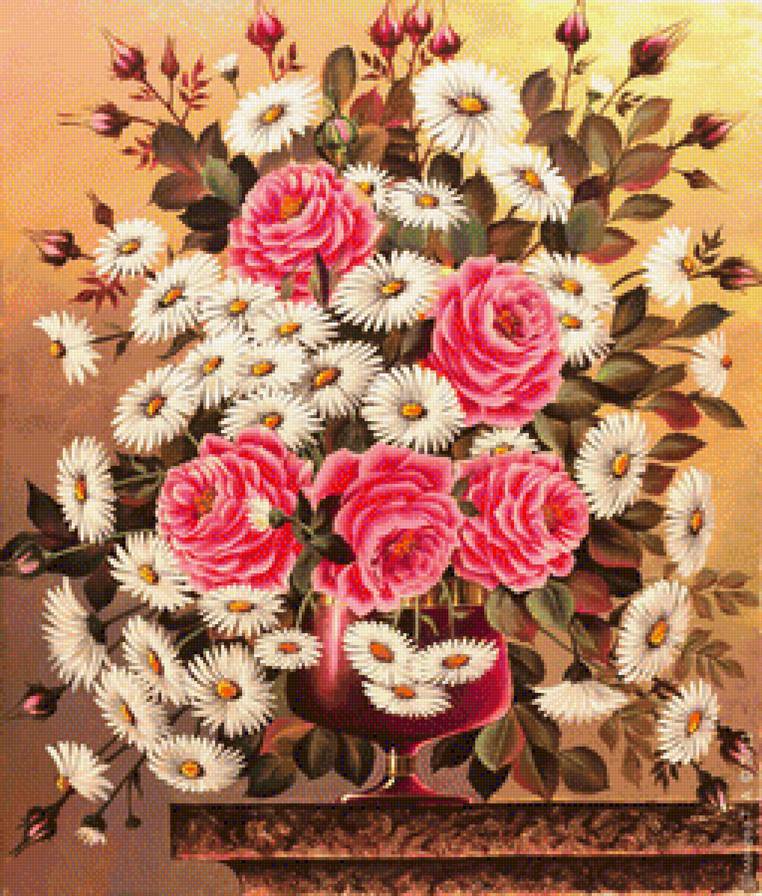 Серия "Флора" - ваза, розы, ромашкы, натюрморт, букет - предпросмотр