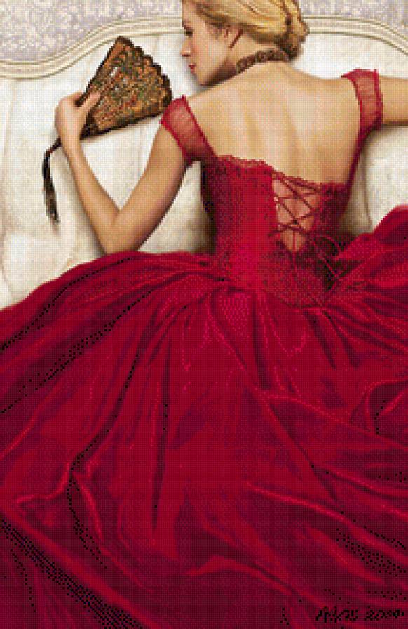 Lady in red - портрет, девушка, веер - предпросмотр