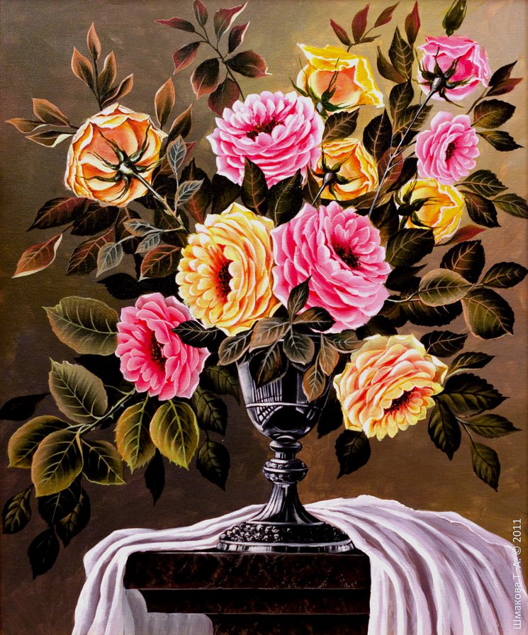 Серия "Флора" - розы, букет, ваза, натюрморт - оригинал