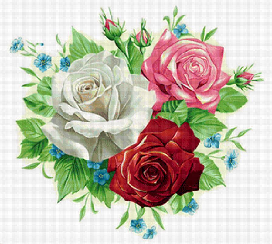 Розовое трио - букет, цветы, розы, подушка - предпросмотр