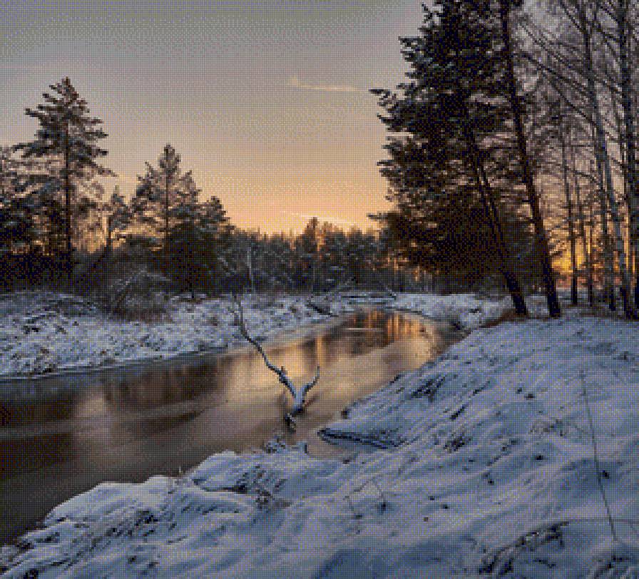 зимний вечер в лесу2 - закат, зима, река.снег - предпросмотр