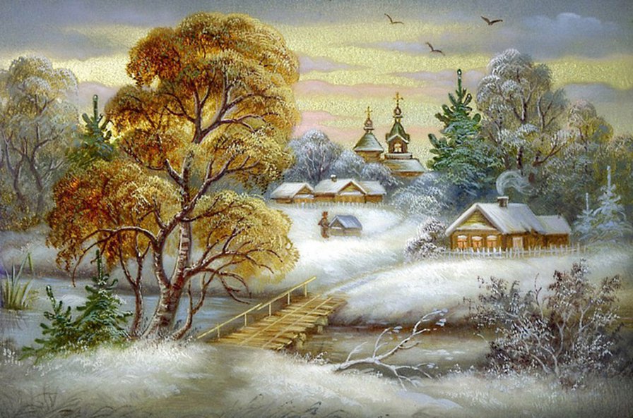 Деревенский пейзаж - зима, природа, пейзаж - оригинал