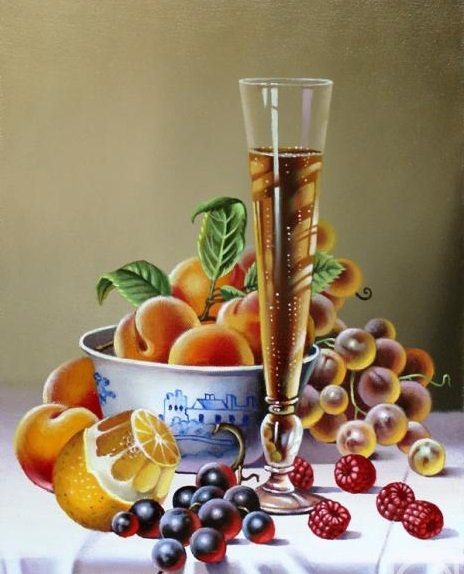 Натюрморт с шампанским - фрукты, шампанское, для кухни, ягоды, натюрморт - оригинал