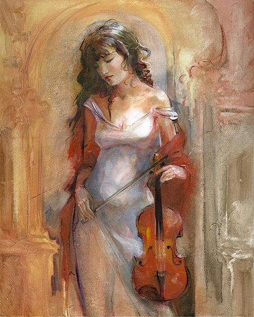 девушка со скрипкой - музыка, скрипка, девушка, картины - оригинал