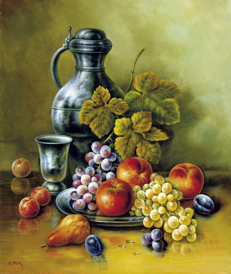 натюрморт с виноградом - натюрморт, фрукты, виноград, ягоды - оригинал