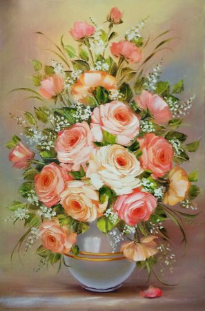 Розы на холсте - цветы, живопись, букет, цветы в вазе, розы - оригинал