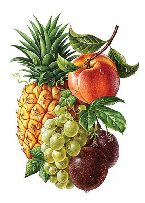 Фруктово-ягодное ассорти - для кухни, фрукты, ананас, персики, виноград, натюрморт, ягоды - оригинал