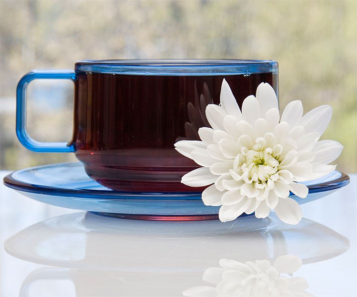 утренний чай - цветок, хризантема, чай, посуда. - оригинал