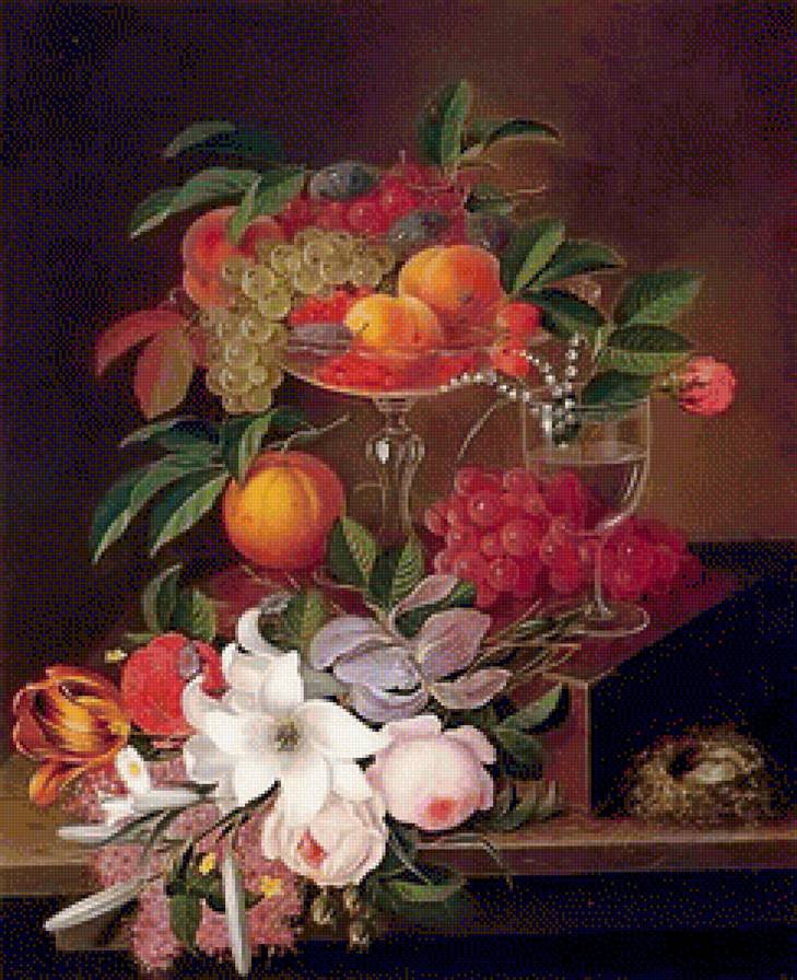 Натюрморт с цветами - фрукты, натюрморт, цветы, ягоды - предпросмотр