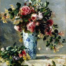 Оригинал схемы вышивки «Розы и жасмин в дельтфской вазе. Ренуар» (№1157402)