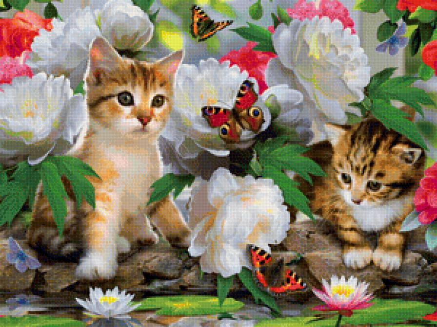 котята в цветах - природа, кошки, животные - предпросмотр
