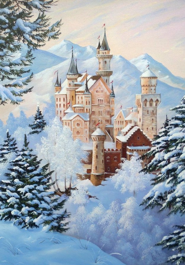 замок в горах - пейзаж, зима, природа - оригинал