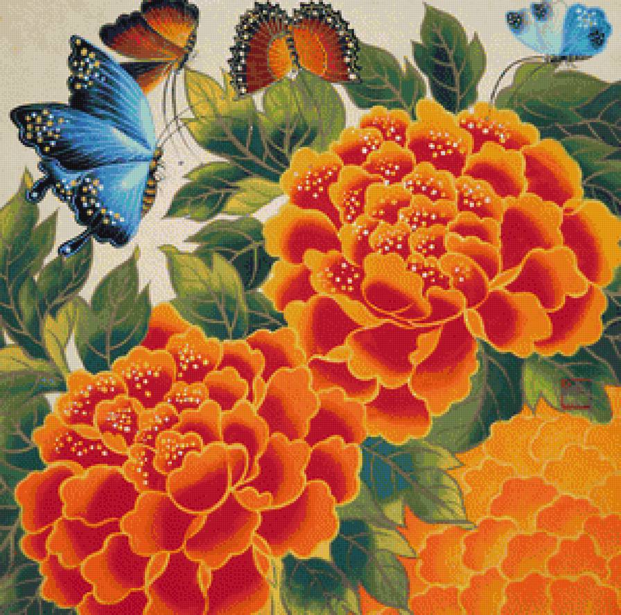 бабочковое настроение - цветы, бабочки - предпросмотр
