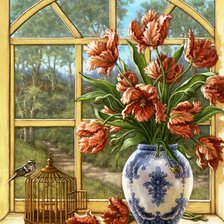 Схема вышивки «тюльпаны на окне»