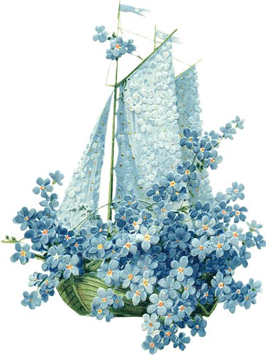 Под голубыми парусами - голубые цветы, парусник, парус, панель, цветы, незабудки, букет - оригинал