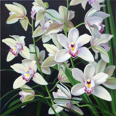 Белые орхидеи - букет, орхидеи, живопись, белые цветы, цветы, природа - оригинал