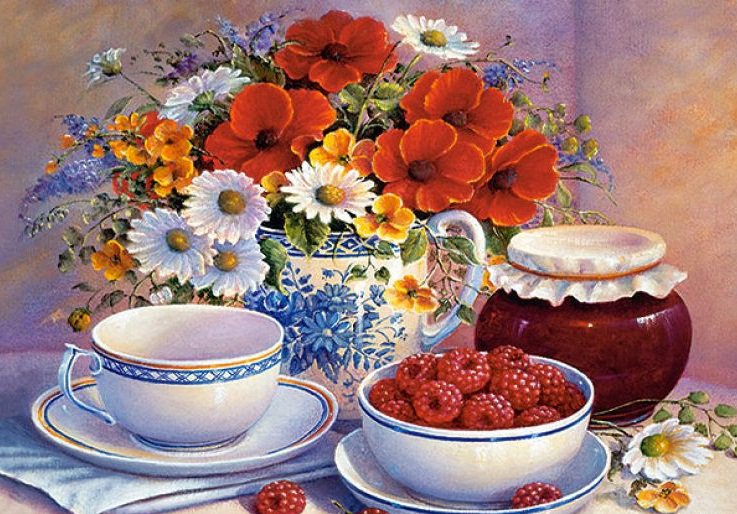 натюрморт - ягоды, цветы, натюрморт, картина - оригинал