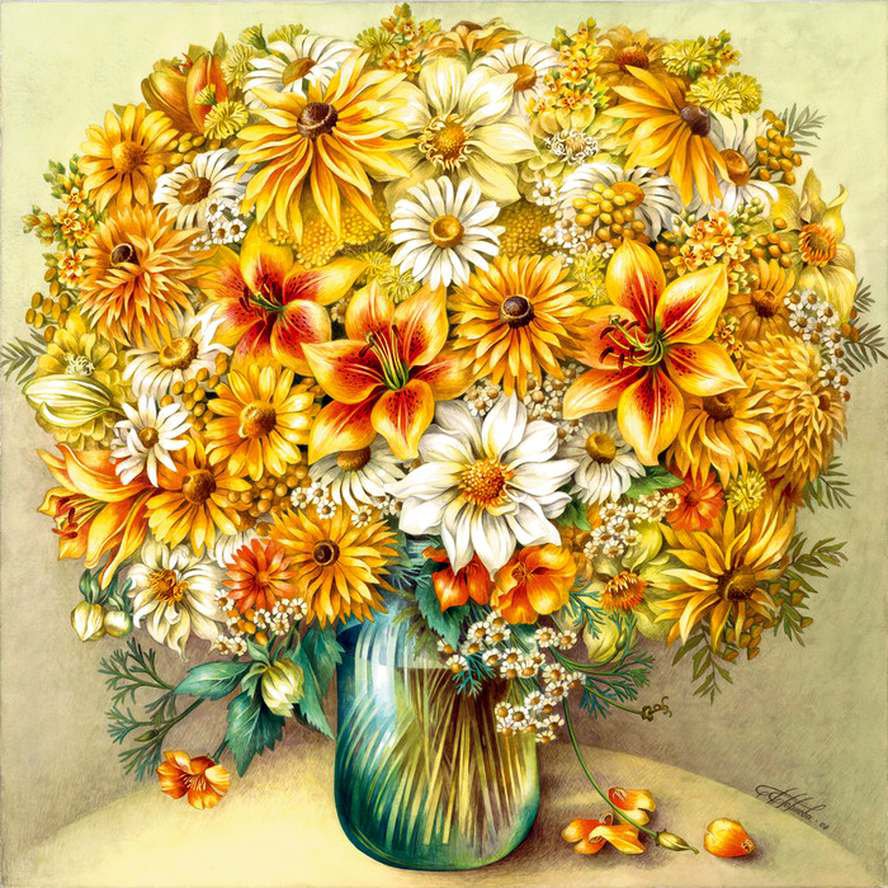Осенний букет - букет, лилии, цветы, натюрморт, цветы в вазе, желтые цветы, ромашки - оригинал