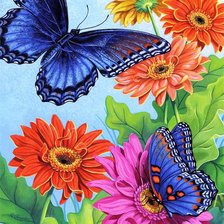 Оригинал схемы вышивки «бабочки на цветах» (№1167638)