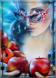 "Портрет девушки в очках" - живопись, яблочки, девушка, очки, портрет - оригинал