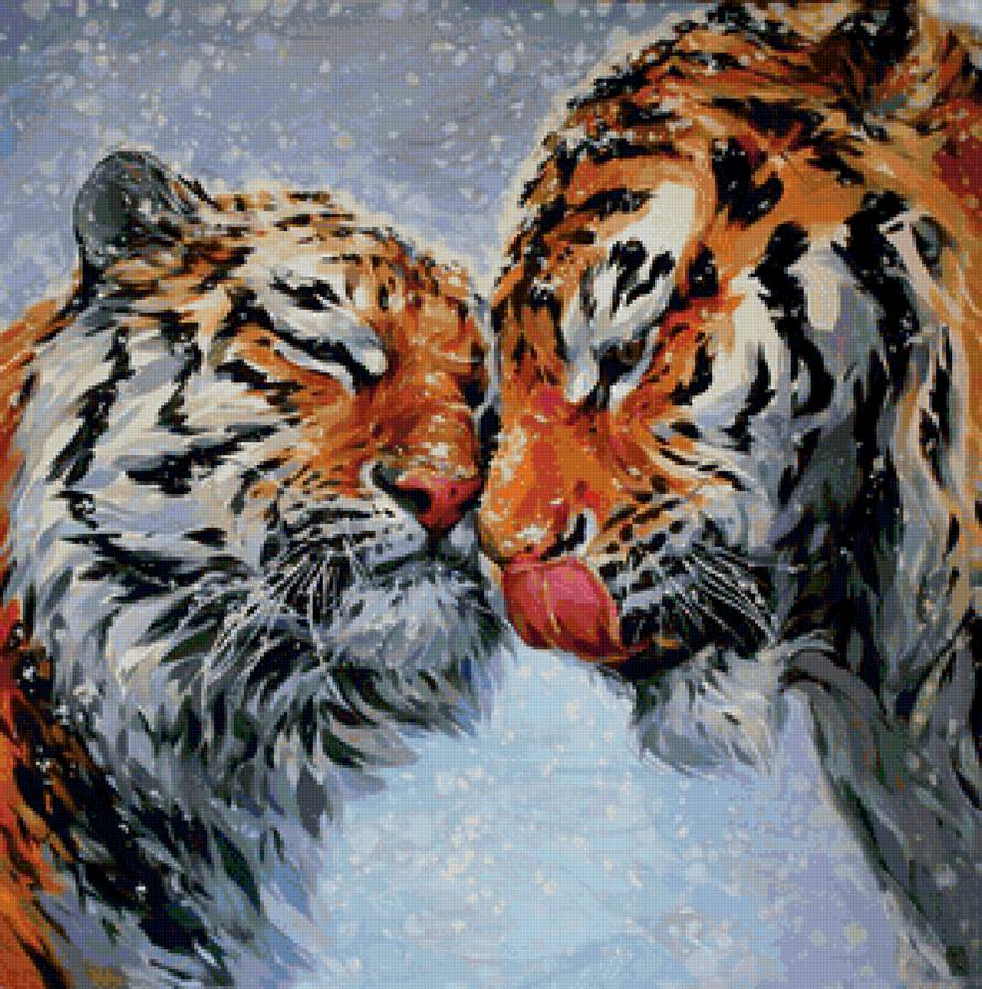 Пара тигров - дикие кошки, тигры, семья, хищники - предпросмотр